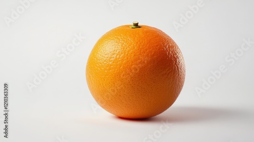 A fresh juicy orange with a bright orange peel and slight dimples, Its round shape and vibrant color captured in high detail, Set against an isolated white background to accentuate its natural appeal 