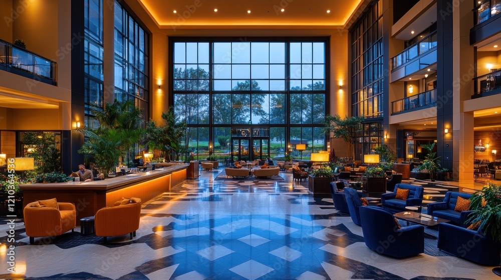 Fototapeta premium Luxurious hotel lobby evening reception