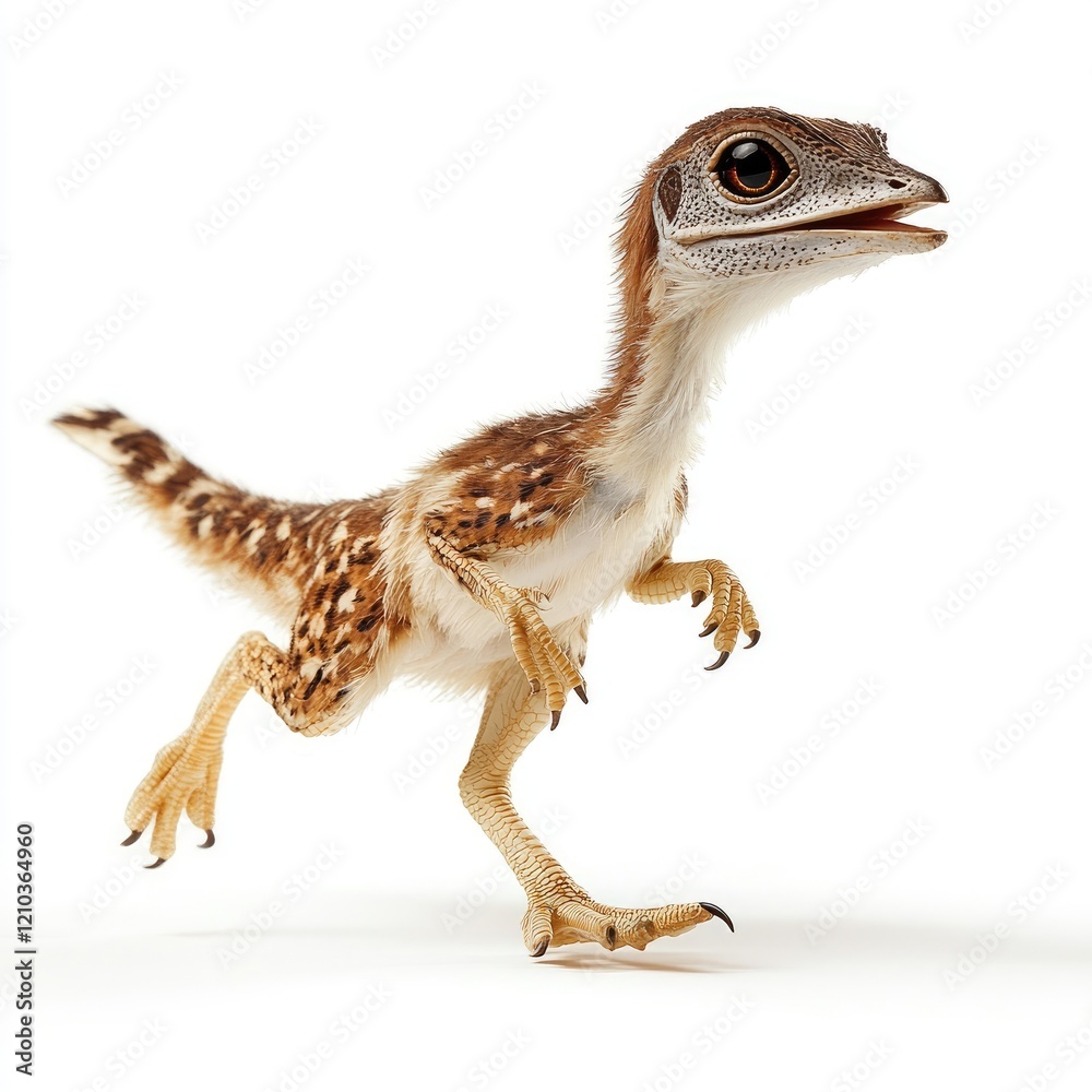 Baby dinosaur running, white background, illustration, children's book Baby dinosaur running, white background, illustration, children's book