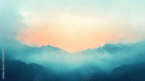 a mountain range with a sunset in the background