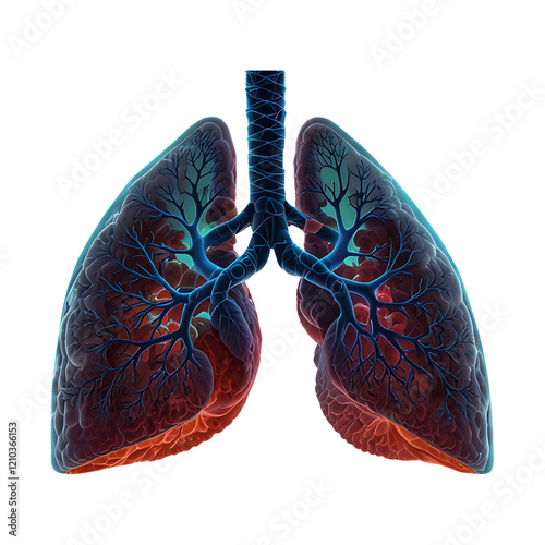 3D Illustration of Human Lungs with Bronchial and Vascular System
