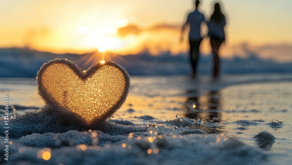 Fototapeta premium Sunset Romance: A Heart of Sand and Sea