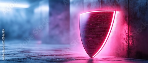 Shield of holographic code deflecting moral dilemmas amidst a futuristic environment with digital effects