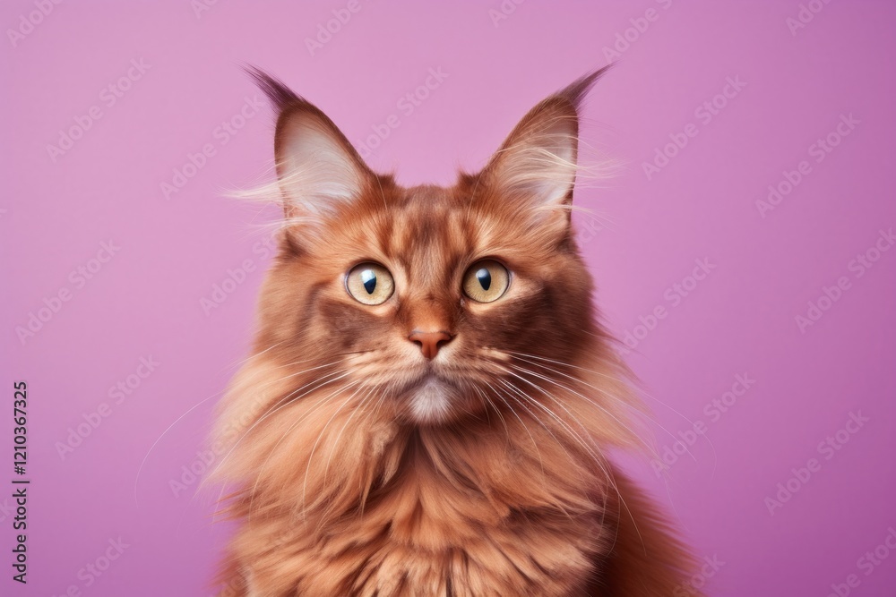 Portrait of a funny somali cat isolated on solid pastel color wall Portrait of a funny somali cat isolated on solid pastel color wall