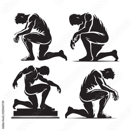 Complete set of kneeing man silhouette digital art for creative projects and professional use - man kneeing vector set - man kneeing illustrations set
