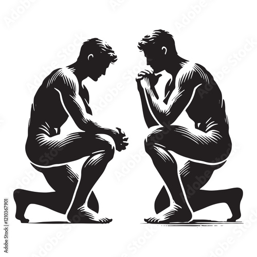 Bold set of kneeing man silhouette digital art ideal for impactful and dramatic designs - man kneeing vector set - man kneeing illustrations set

