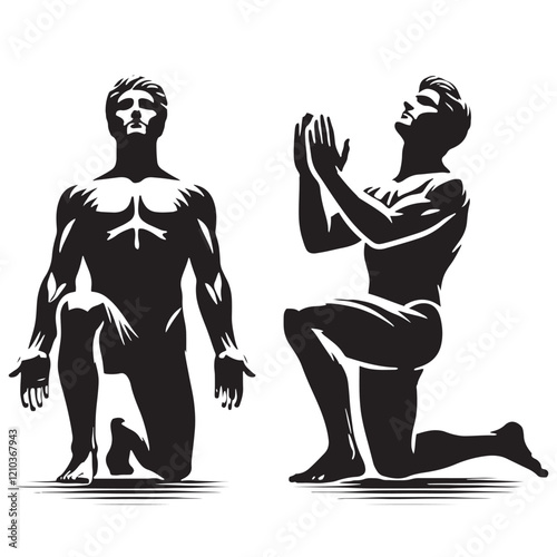 Professional-grade set of kneeing man silhouette digital art for commercial use - man kneeing vector set - man kneeing illustrations set
