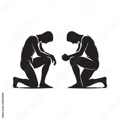 Premium set of kneeing man silhouette digital art perfect for modern and minimalist projects - man kneeing vector set - man kneeing illustrations set

