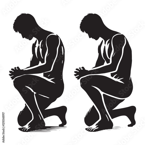 Comprehensive set of kneeing man silhouette digital art for graphic designers and artists - man kneeing vector set - man kneeing illustrations set

