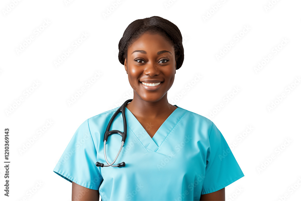 Smiling Black Nurse on Transparent Background - Compassionate and Professional Healthcare Worker in Uniform, Representing Diversity and Excellence in Modern Medicine. Png cut out. Isolated image. Smiling Black Nurse on Transparent Background - Compassionate and Professional Healthcare Worker in Uniform, Representing Diversity and Excellence in Modern Medicine. Png cut out. Isolated image.