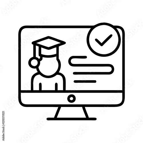 online course completion icon, online course completion line art - simple line art of online course completion, perfect for online course completion logos and icons