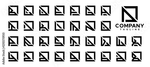 Line edge square monogram letter A-Z logo set