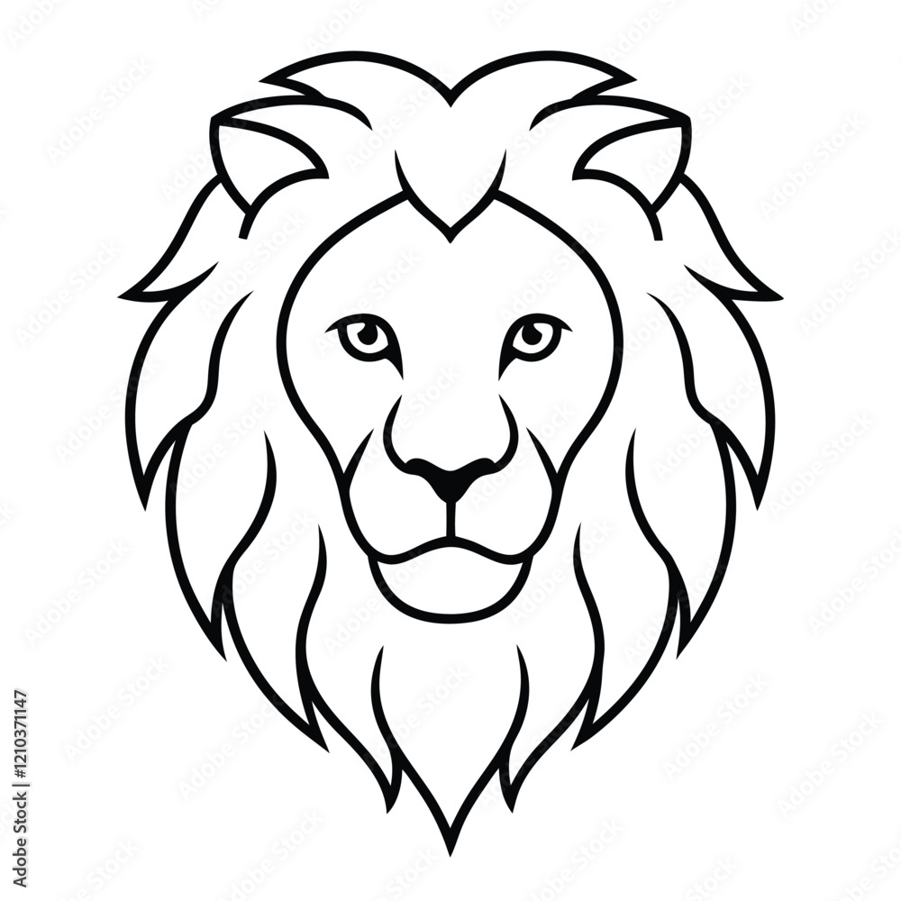 Obraz premium Lion Head Line Art Vector Illustration, Lion Head Outline and Drawing Vector Design