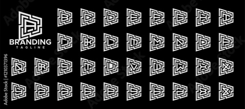 Digital circuit line square letter A-Z logo set