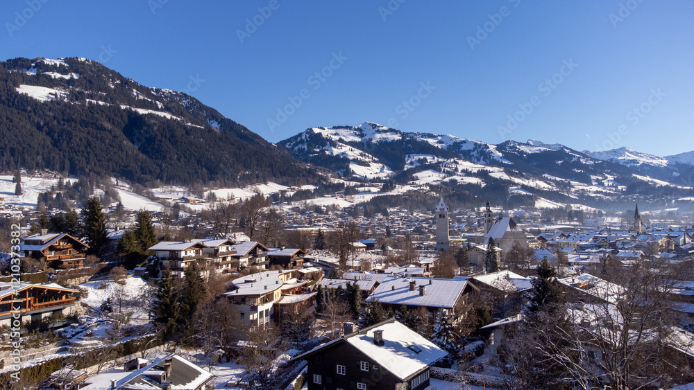 View of the town of Kitzbühel at Wilder Kaiser in Austria Tyrol European Alps