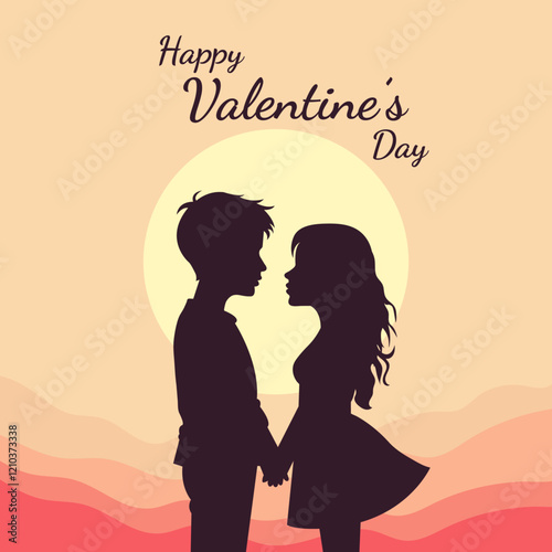 Valentine's Day , Silhouette loving couple holding hands Each other,