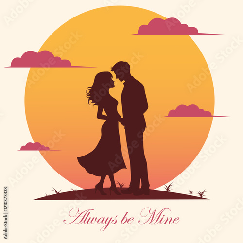 Valentine's Day , Silhouette loving couple holding hands Each other,