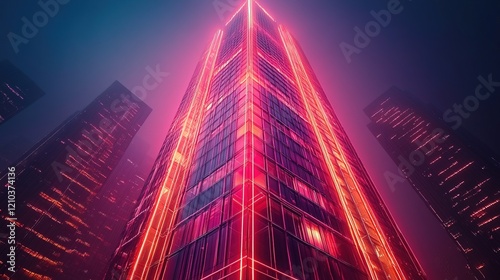 Wallpaper Mural A neon-lit skyscraper in a cyberpunk cityscape, glowing against a dark, futuristic skyline  Torontodigital.ca