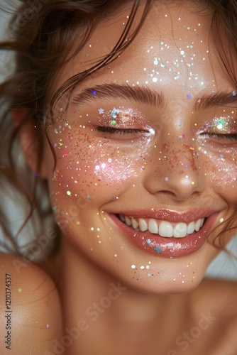 Glitter eyeshadow swatch on woman eyes smile photo photography photo