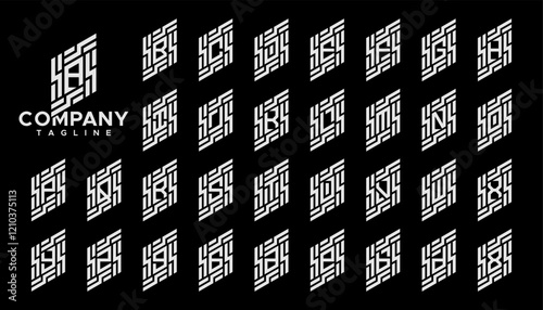 Flat line abstract monogram A to Z letter logo set