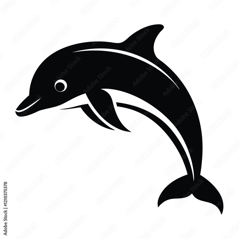 A sleek dolphin icon jumping out of the water, with a curved body and minimal details. A sleek dolphin icon jumping out of the water, with a curved body and minimal details.