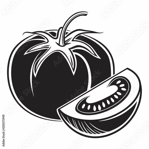 Tomato vector silhouette black design white background