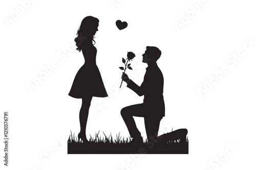 Romantic Proposal Silhouette with Rose and Heart