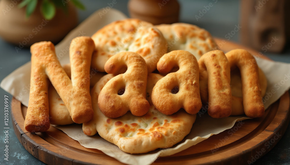 The word Naan spelled out using naan bread. The word Naan spelled out using naan bread.