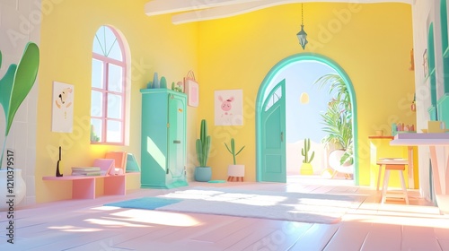 Wallpaper Mural Open hall, clay material, minimalist style, cartoonishï¼ŒKawaiiï¼Œ3d icon,whait background, flat style, simple style, 3D rendering, a cute and lovely feeling, simple design, simple details Torontodigital.ca