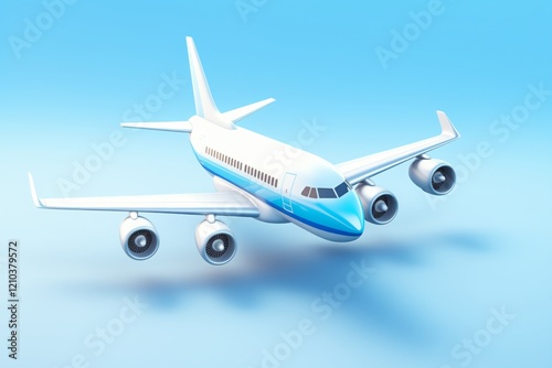 Realistic model of an airplane in a blue sky background with detailed design and sleek appearance