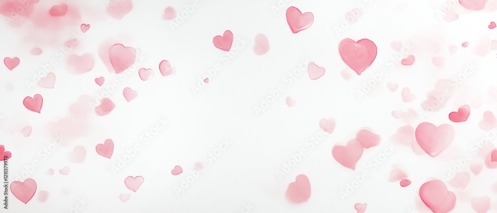 Clean white backdrop with scattered pastel pink hearts Valentine's day Background Clean white backdrop with scattered pastel pink hearts Valentine's day Background