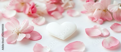 Clean white with delicate pink floral borders Valentine's day Background
