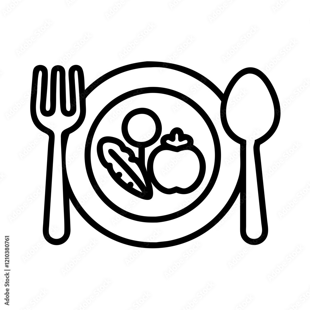 plate with fork and veggies icon, plate with fork and veggies line art - simple line art of plate with fork and veggies, perfect for plate with fork and veggies logos and icons plate with fork and veggies icon, plate with fork and veggies line art - simple line art of plate with fork and veggies, perfect for plate with fork and veggies logos and icons