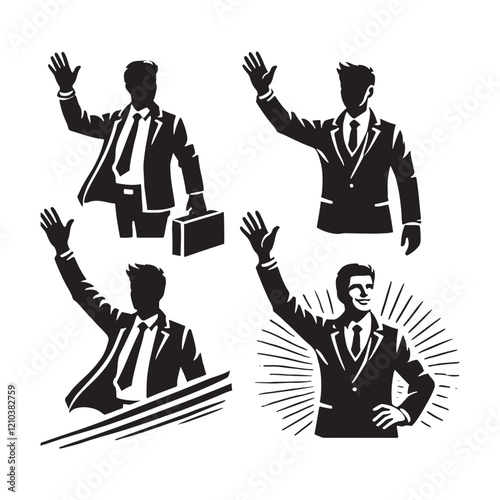 Abstract set of waving man silhouette digital art for dynamic creative outputs - man waving vector set - man waving illustrations set
