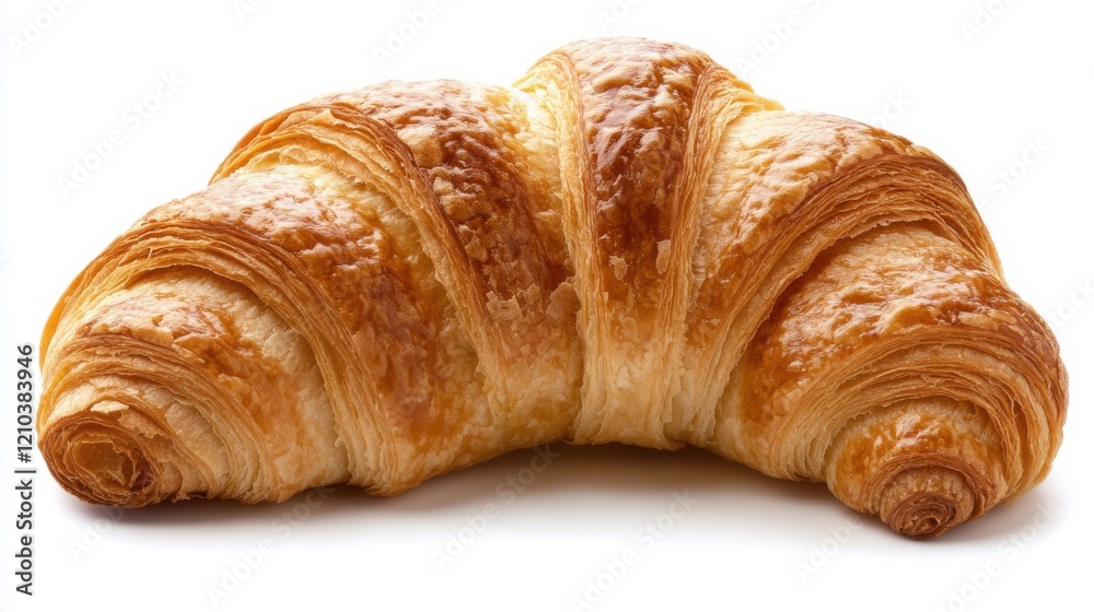 A freshly baked croissant with its golden, flaky layers and slightly curved shape, Each croissant’s vibrant color and subtle imperfections captured with precision A freshly baked croissant with its golden, flaky layers and slightly curved shape, Each croissant’s vibrant color and subtle imperfections captured with precision