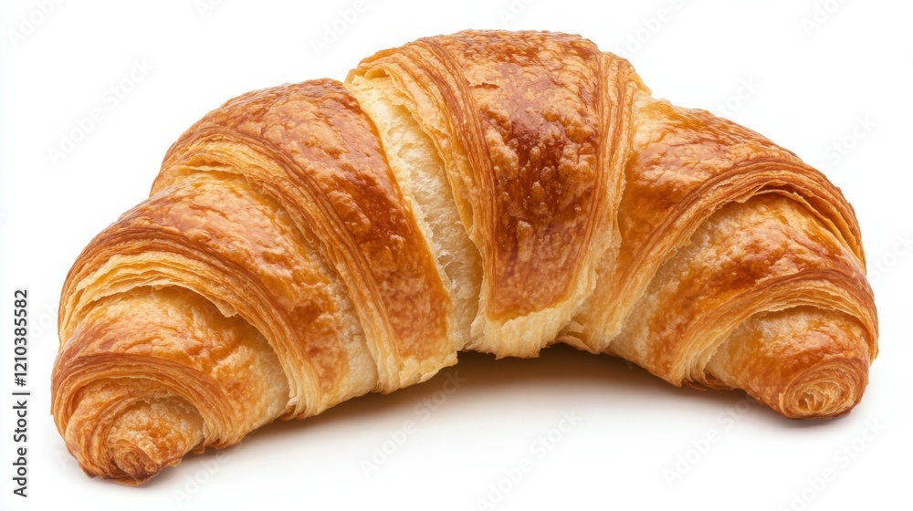 A freshly baked croissant with its golden, flaky layers and slightly curved shape, Each croissant’s vibrant color and subtle imperfections captured with precision A freshly baked croissant with its golden, flaky layers and slightly curved shape, Each croissant’s vibrant color and subtle imperfections captured with precision