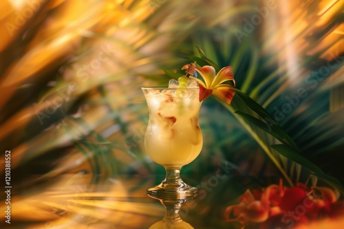 Tropical Mai Tai cocktail by Hawaiian beach bar view photo