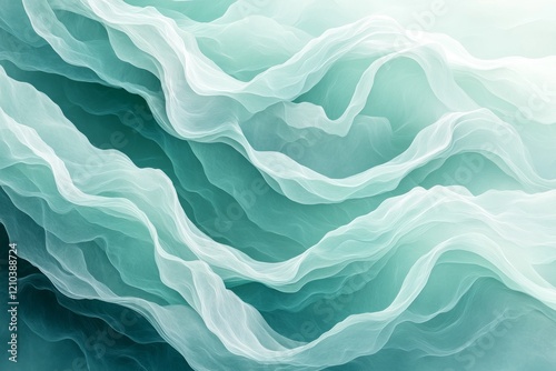 Serene Teal Wave Abstract  Fluid Lines, Gentle Curves, Tranquil Teal Hues, Digital Art Print