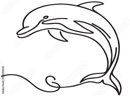 one line drawing dolphin fish wild animal vector illustration photo