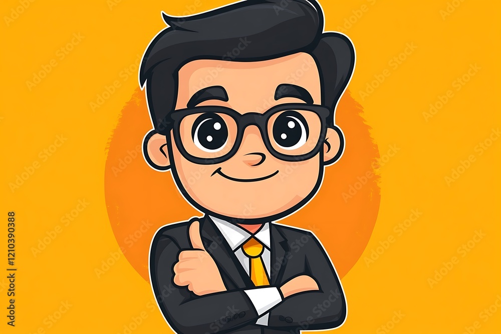 Smart Boy Executive Thumbs Up Orange Background Smart Boy Executive Thumbs Up Orange Background
