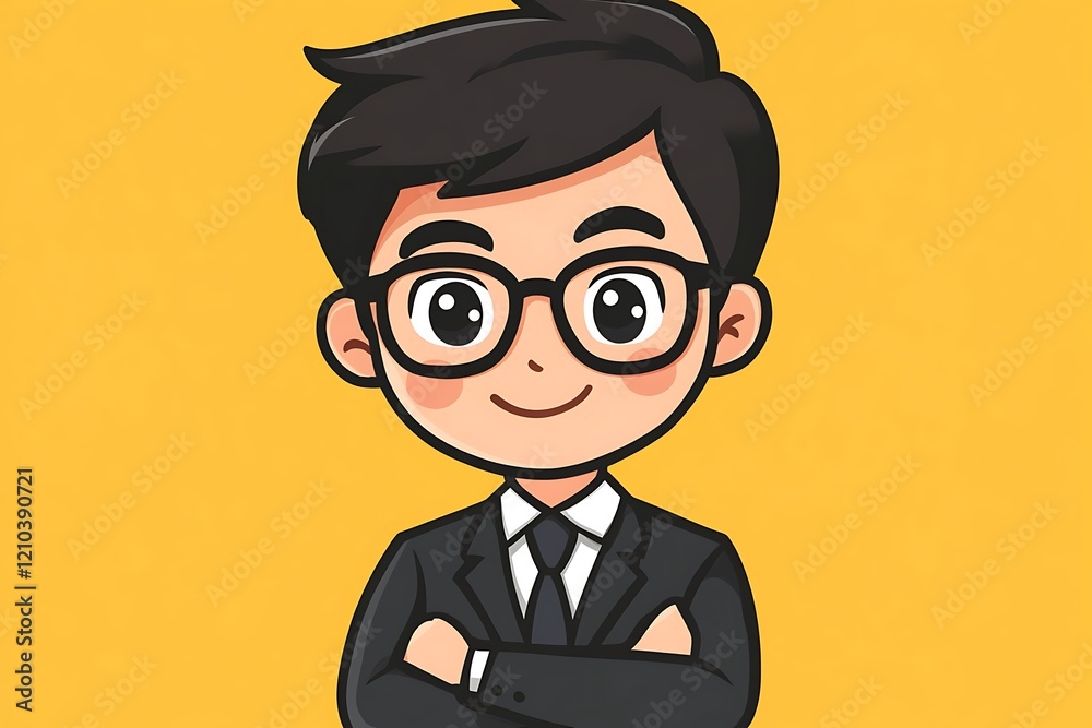 Smart Businessman Cartoon Illustration Arms Crossed Smart Businessman Cartoon Illustration Arms Crossed