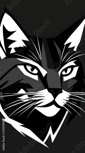 Minimalist Black and White Wildcat Vector Illustration for Modern Design