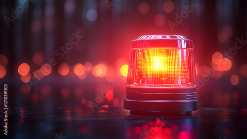 Bright red emergency light with glowing bokeh background creates dramatic scene