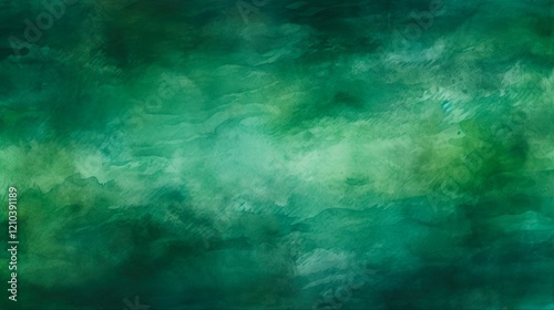 Abstract Dark Green Watercolor Texture Background with Jungle Green Stains and Painting. Lush Meadow Color Trend on Isolated Paper