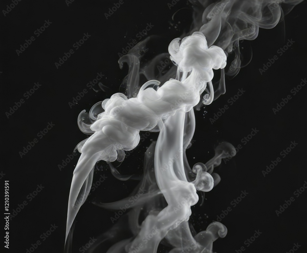 Fototapeta premium Elegant wisps of white smoke against black backdrop, misty, graceful