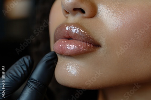 Close-up of Woman's Lips During Cosmetic Enhancement Procedure in Aesthetic Setting. Generative AI