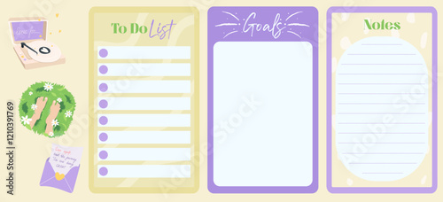 Planner Set with Stickers in yellow and purple