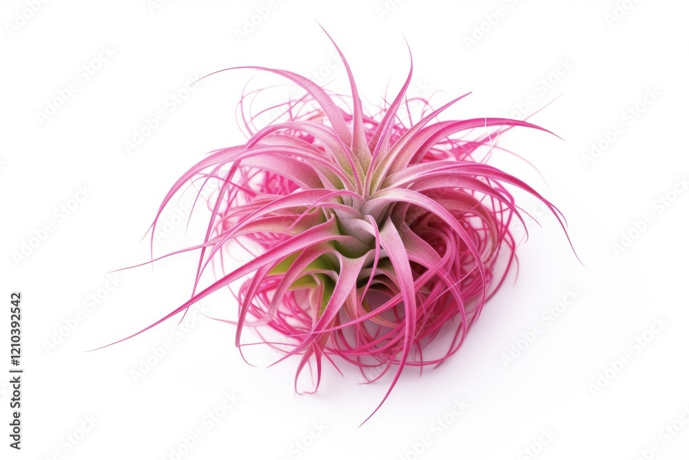 Fototapeta premium Airplant: The Exotic Beauty of a Tillandsia - A Tropical Flora Delight in Lush Green and Red on a White Background
