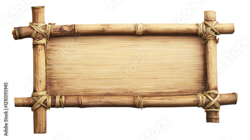 Blank wooden sign with bamboo frame design.