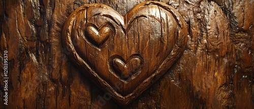 Wooden texture with carved heart initials. photo